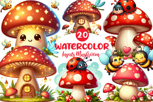 Cute Insects Mushroom Clipart