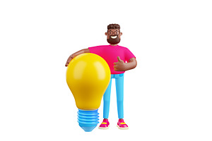 3d Render Man With Huge Lamp