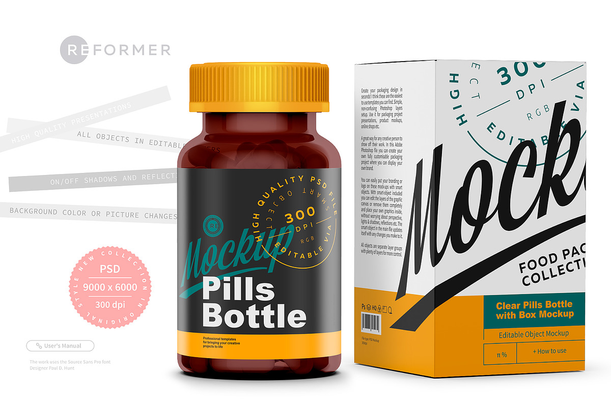 Amber Pills Box And Bottle Mockup, a Packaging Mockup by Reformer Mockup (Photo 3 of 6)