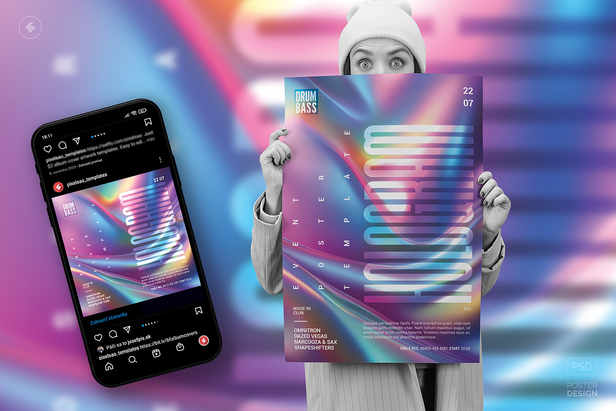 Hologram Party Flyers, Posters Pack, a Poster Template by pixelsao (Photo 18 of 23)
