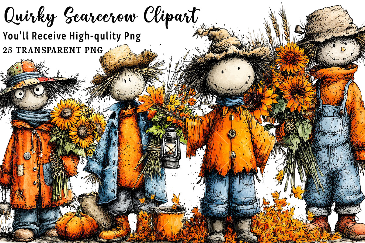 Quirky Scarecrow PNG Clipart, a Seasonal Illustration by OK Design (Photo 1 of 6)