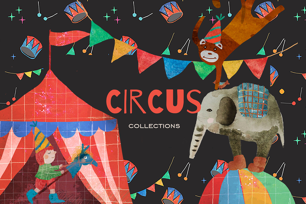Circus Animals Watercolor patterns, a Pattern Graphic by watercolor kamill (Photo 1 of 9)