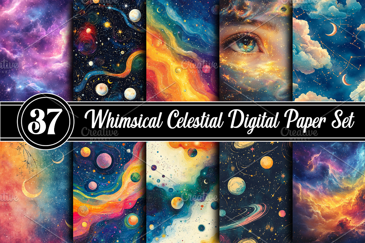 Whimsical Celestial Digital Paper, a Texture Illustration by RobertsArt (Photo 1 of 7)