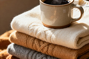 Cozy Cable Knit Sweaters Stacked, a Beauty & Fashion Photo by Virgo Studio