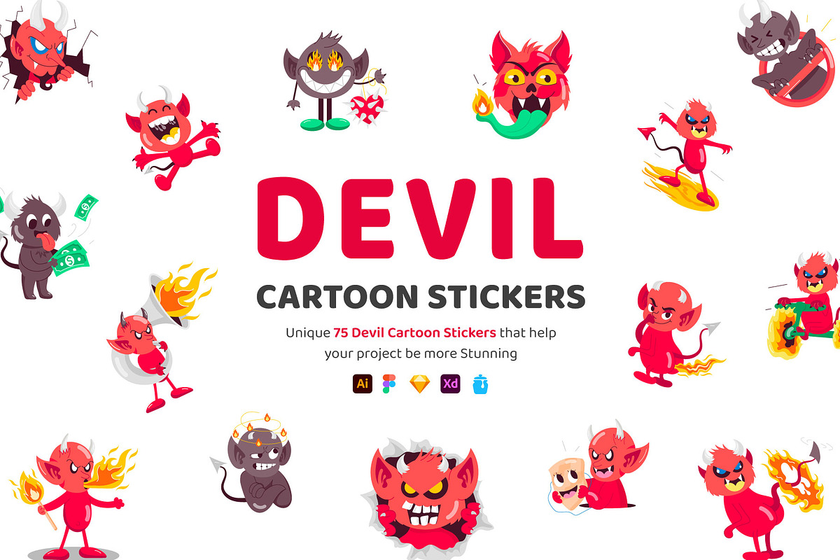 Devil Cartoon Stickers Set, an Emoji Icon by Vectors Market (Photo 1 of 6)