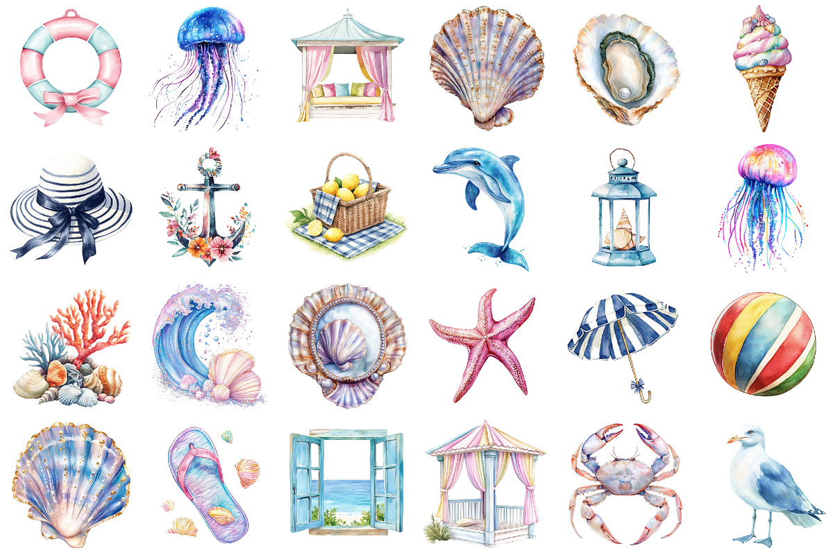 Preppy Coastal Clipart, a Seasonal Illustration by designcity5 (Photo 2 of 5)