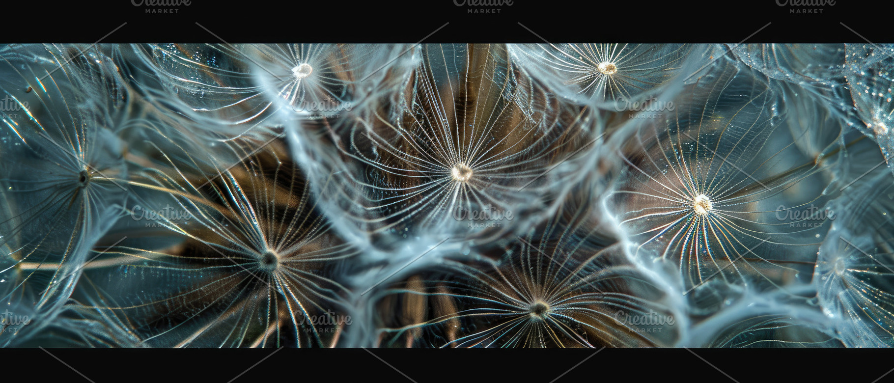 Close-up of dandelion seeds in a sur, a Photo by LOGOCREATIVE