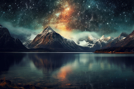 starry sky over mountains and lake, a Photo by Pictures for you!!!!!!!!!
