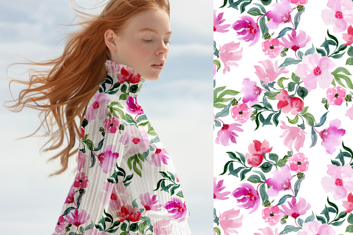 Magenta Bloom Watercolor Patterns, a Pattern Graphic by Webvilla Studio (Photo 5 of 7)