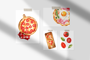 Watercolor Pizza Clipart Collection