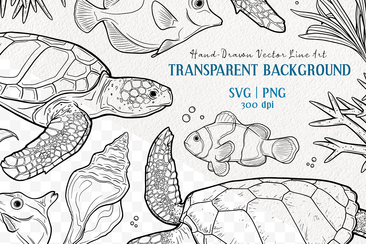 Sea Turtle Coral Reef Vector Art, an Animal Illustration by MadliArt (Photo 2 of 4)