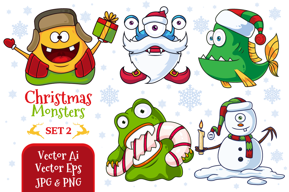 Christmas Vector Monsters Set 2, an Animal Illustration by pixaroma