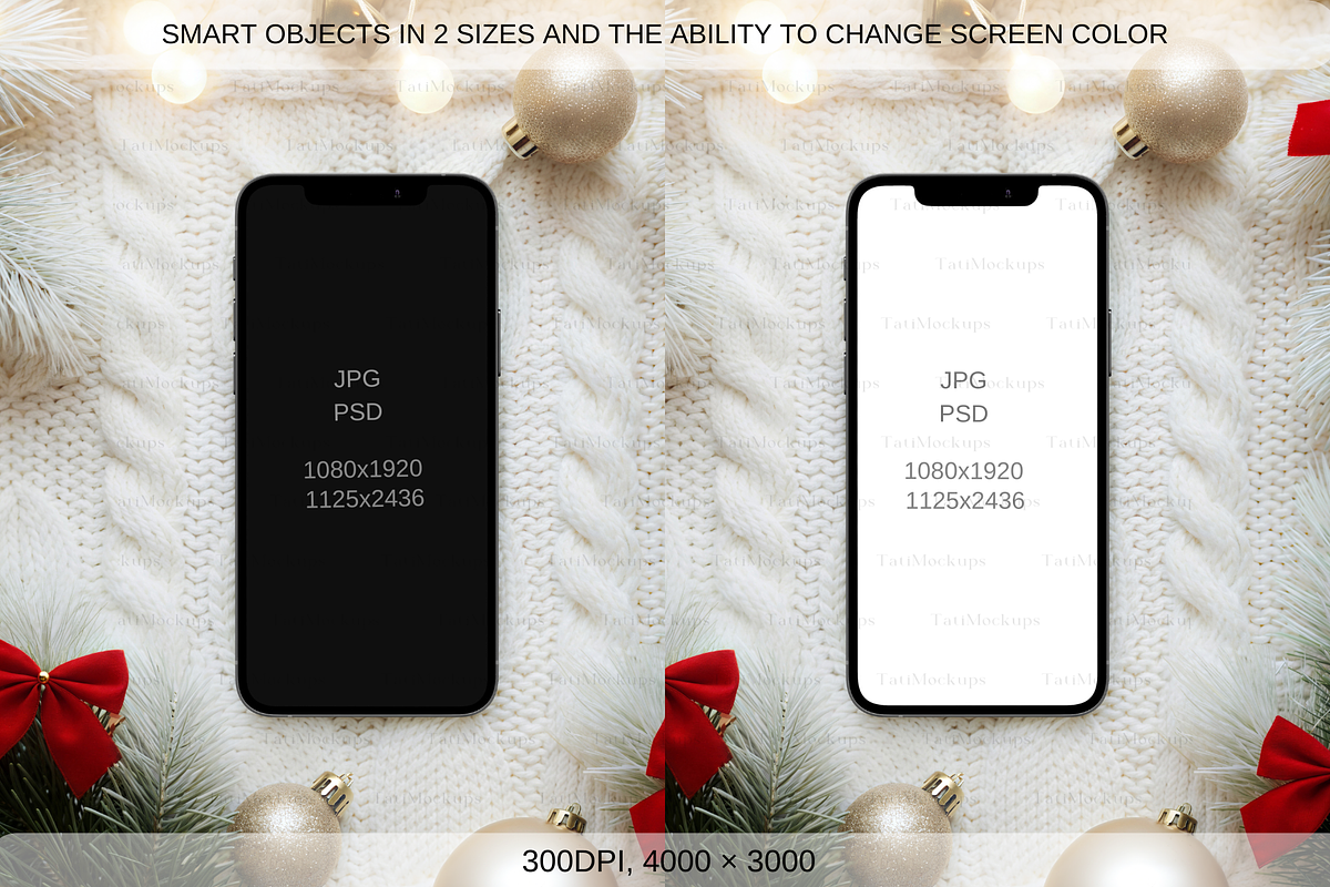 Christmas Phone Mockup Red Bows, a Product Mockup by TatiMockup (Photo 2 of 5)