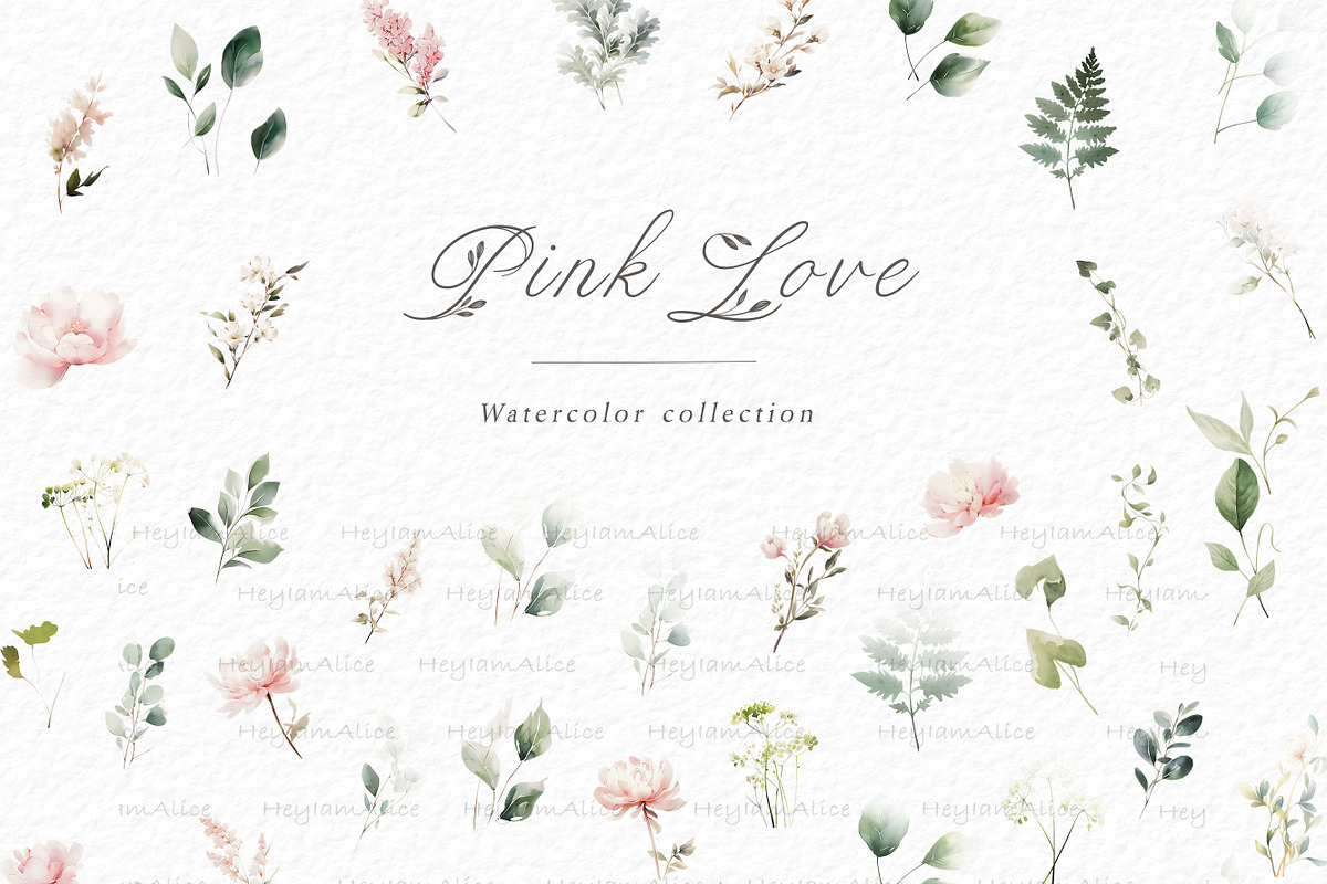Pink Love floral clipart, a Decorative Illustration by heyiamalice (Photo 4 of 9)