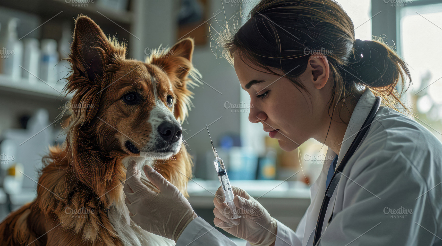 Veterinarian Giving Injection to Dog, an Animal Photo by Davizro's Market
