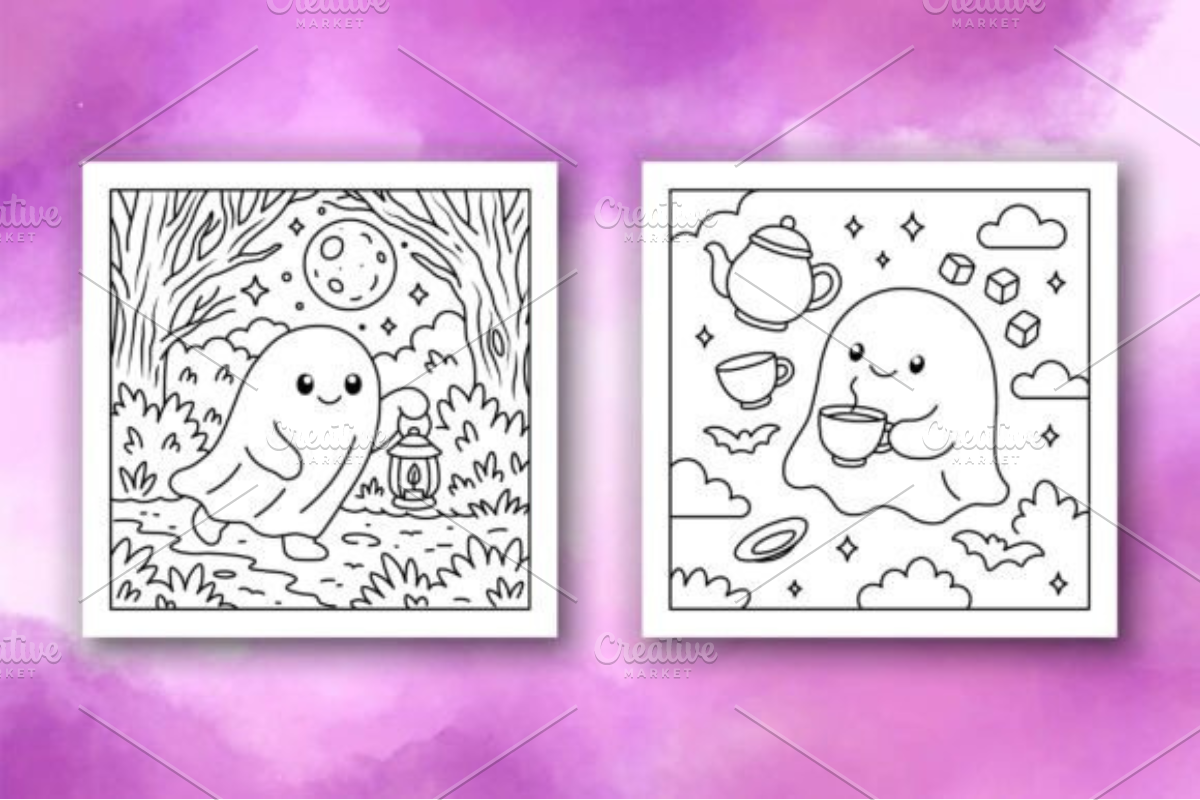 Spooky Cutie Cozy Coloring Pages, a Decorative Illustration by Ink Gallery