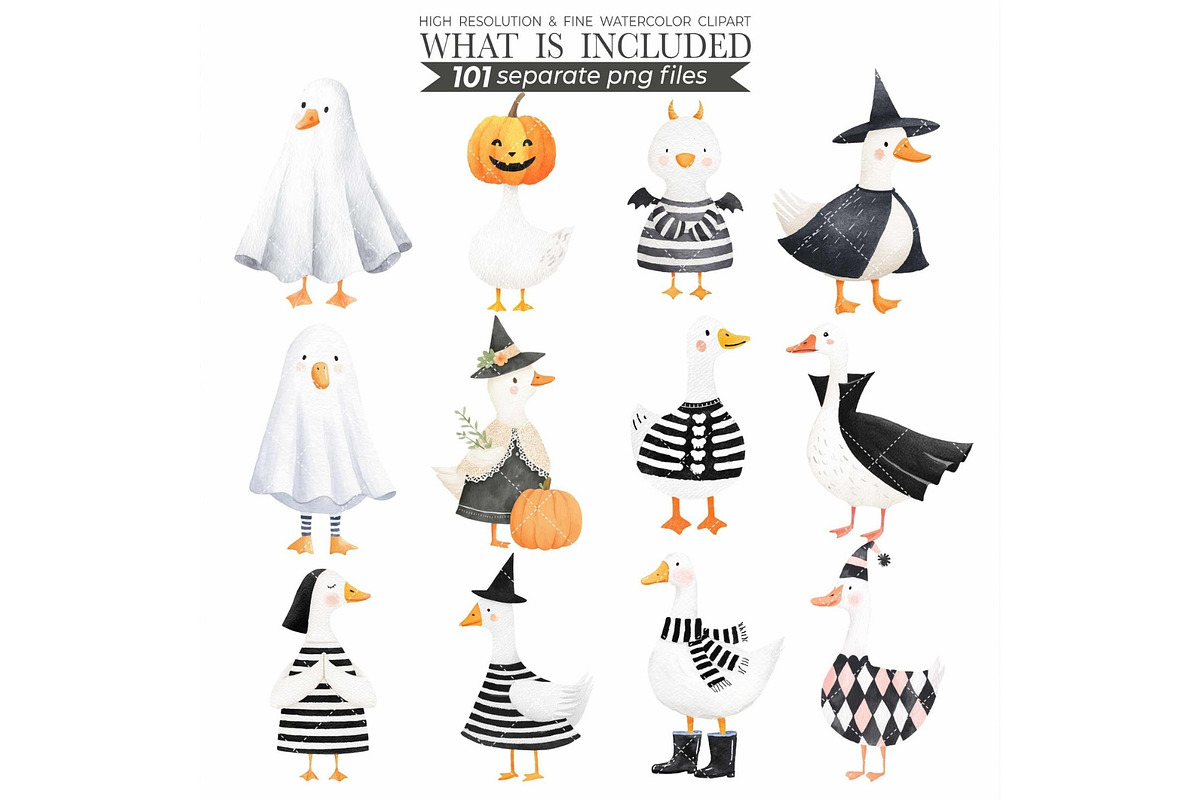 Watercolor Halloween Goose Clipart, an Illustration by CharmClipart (Photo 6 of 10)