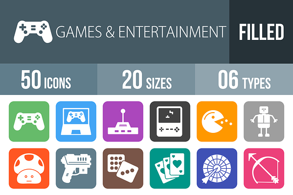 50 Games Flat Round Corner Icons preview 4