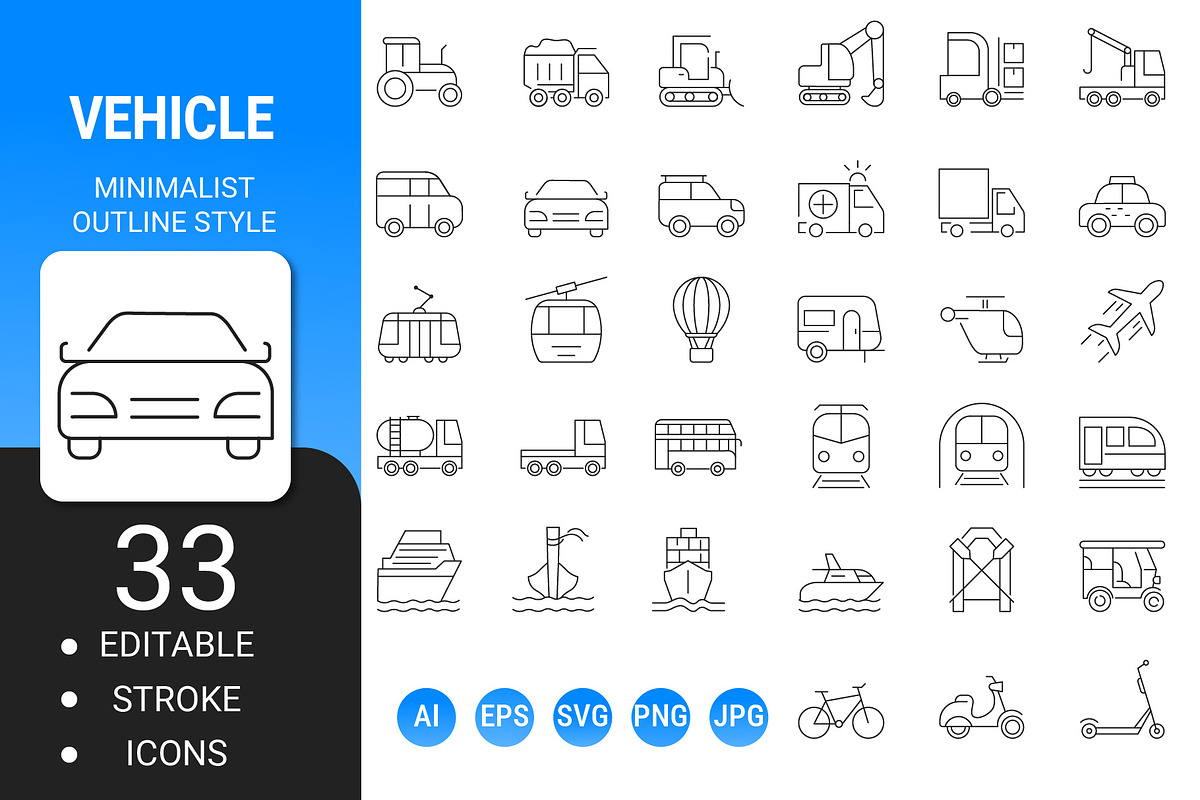 Vehicle minimalist outline icon set, an Outline Icon by Icons (Photo 1 of 3)