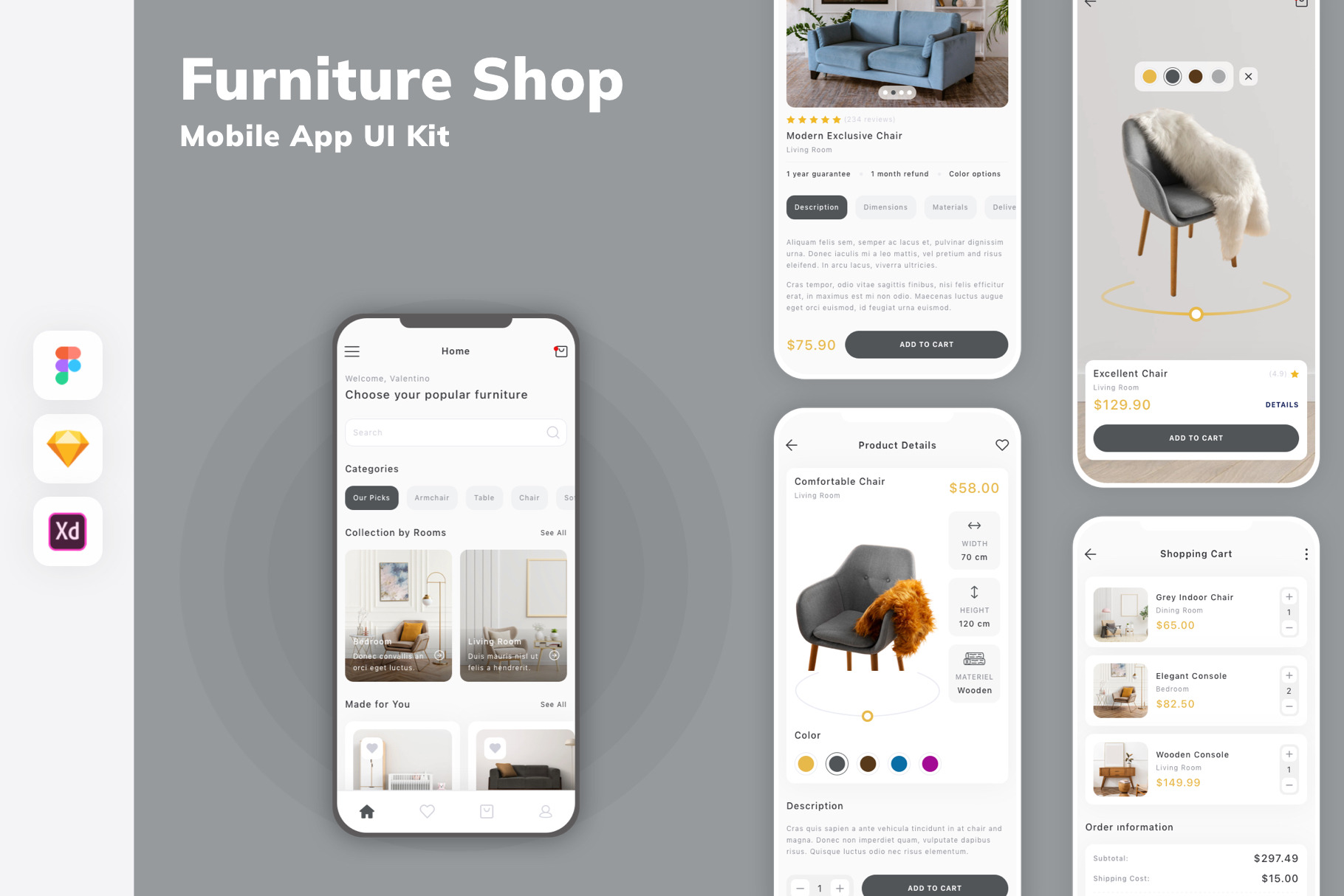 Furniture Shop Mobile App UI Kit, an UI Kit Template by uicube