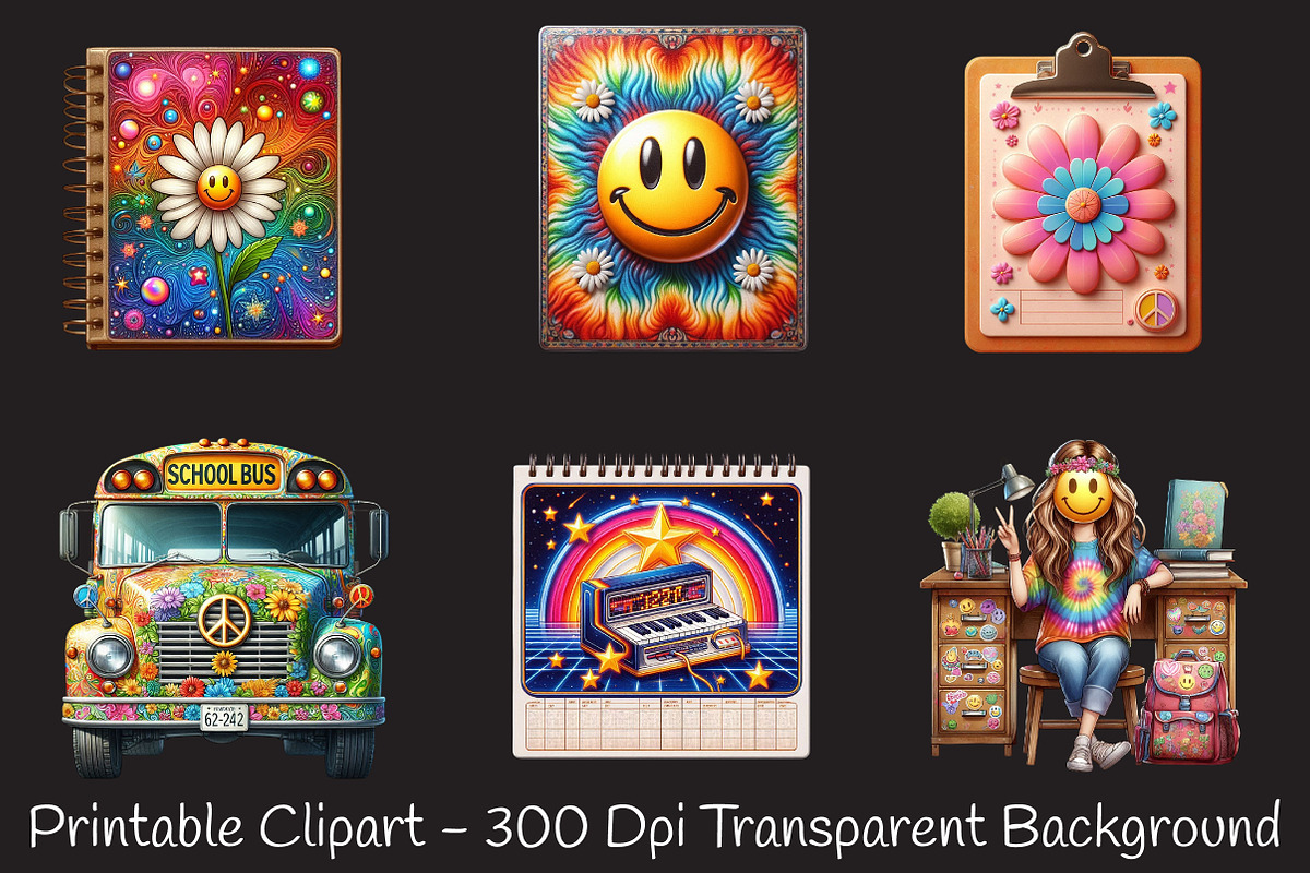 Groovy School Clipart Bundle, Retro, an Illustration by RobertsArt (Photo 2 of 7)