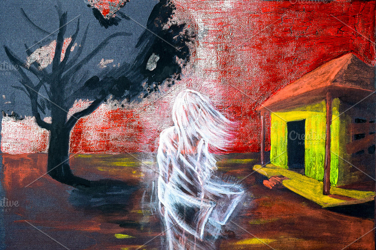 Ghost girl returned to the house. Memories of the dead souls, an Illustration by ELEONIMAGES