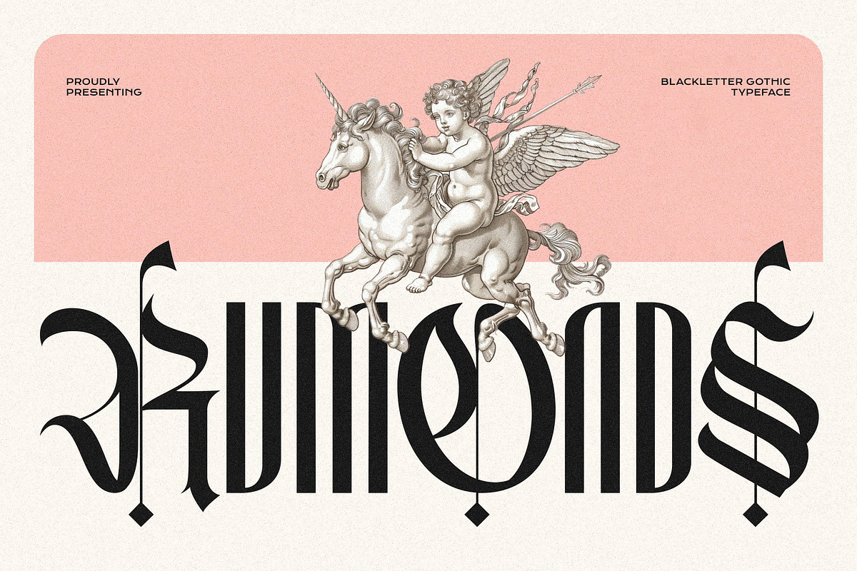 Rumonds - Blackletter Gothic Font, a Blackletter Font by Imoodev (Photo 1 of 7)