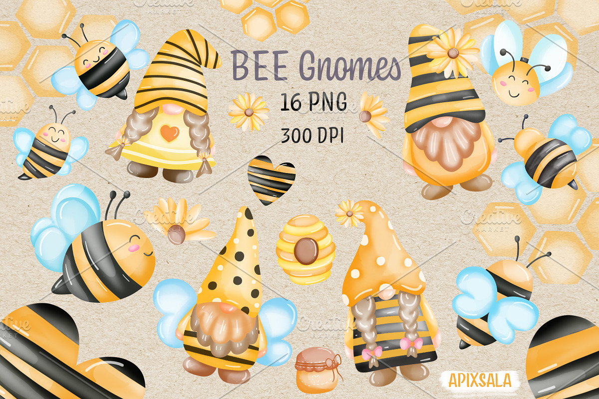 Bee Gnome Watercolor Clipart Bundle, a Person Illustration by Apixsala (Photo 2 of 18)