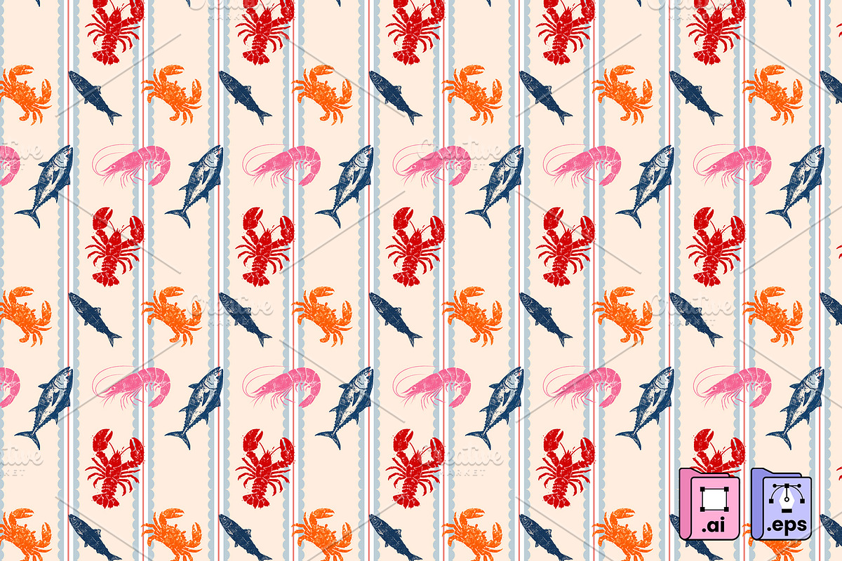 Vintage Coastal Seafood Pattern, a Pattern Graphic by MISS CHATZ (Photo 1 of 3)