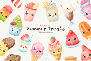 Summer Treats Kawaii Clipart, a Food Illustration by Blumensdiary