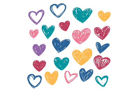 Hand-drawn doodle hearts shapes, an Illustration by Cmeree