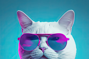 A Cool And Stylish White Cat With Shades On A Pastel Backdrop, P