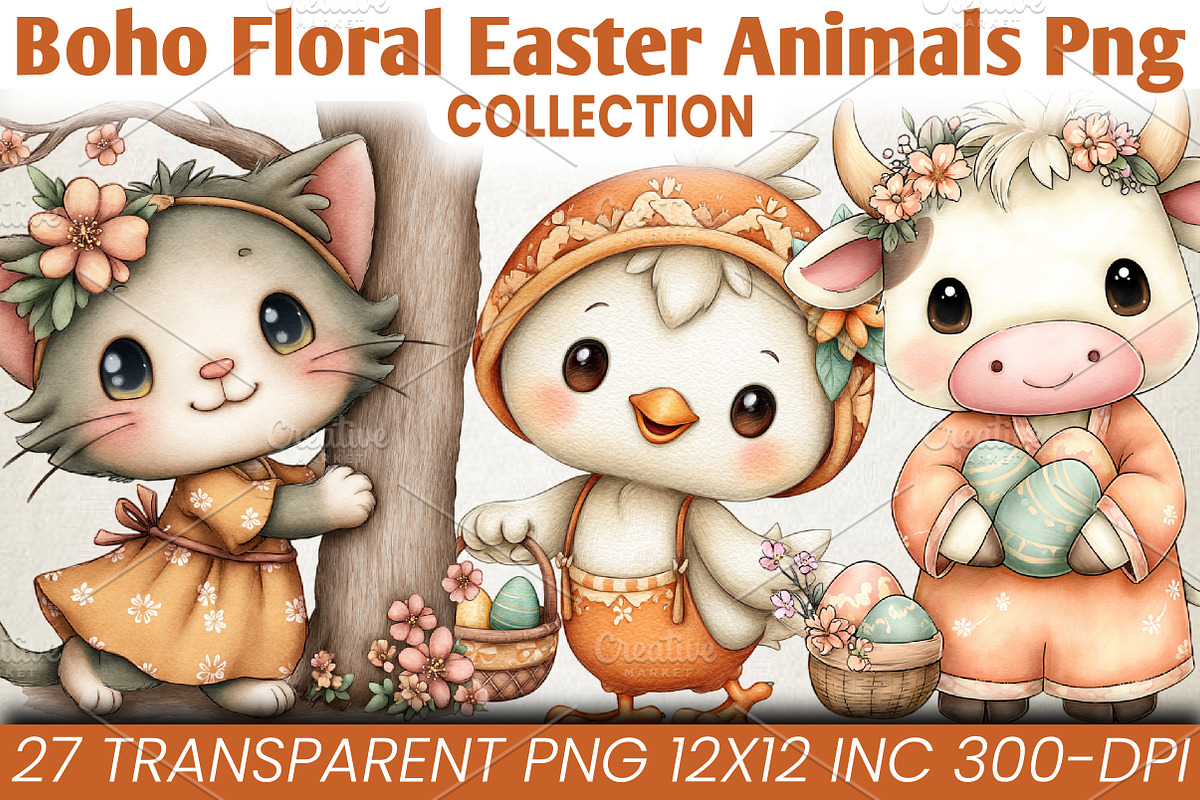 Boho Easter Floral Animals Clipart, an Animal Illustration by RobertsArt (Photo 1 of 6)