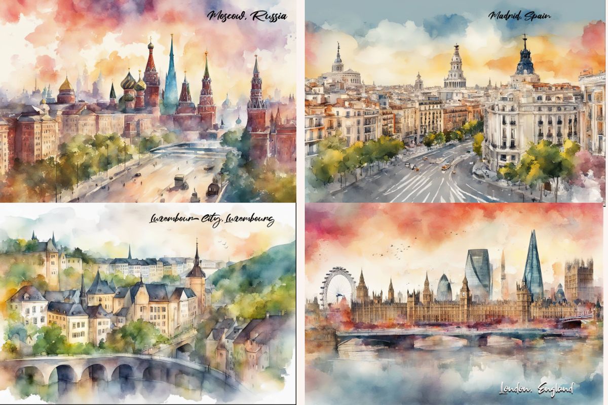 European Capital Cities Watercolors, a Background Graphic by PrintHaven Designs (Photo 4 of 10)
