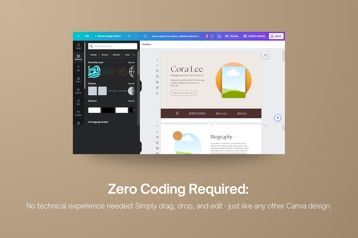 Canva Website Template For Authors, a Landing Page Template by Templics by Zoya (Photo 3 of 6)