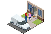 Flower delivery courier with bouquet, a Transportation Illustration by Golden Sikorka (Thumbnail 2 of 3)