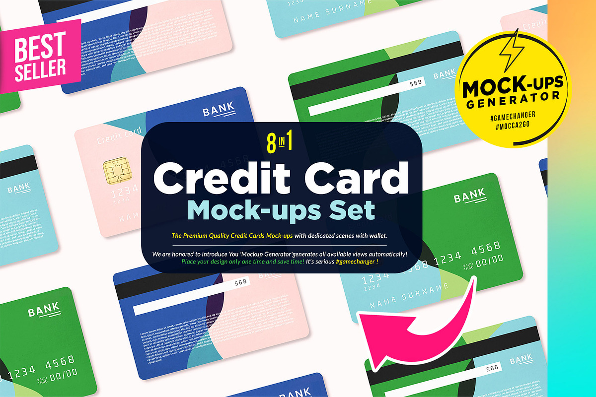 Credit Cards 8x Mock-ups Generator, a Mockup by Mocca Mockups Store (Photo 1 of 6)