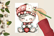Whimsical Strawberry Cats Clipart, a Seasonal Illustration by CitraGraphics (Thumbnail 5 of 6)