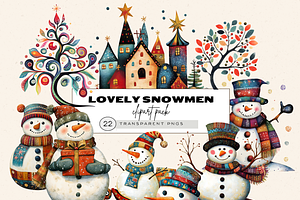 CUTE COLORFUL NURSERY SNOWMEN PACK, a Seasonal Illustration by Daring Digies