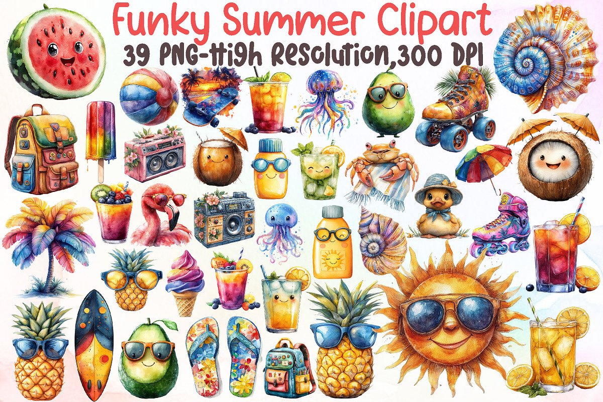 Funky Summer Clipart, an Illustration by Sublimation Artist (Photo 1 of 6)