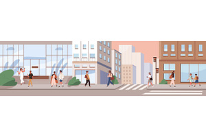 City street with people walking, a Person Illustration by Good Studio