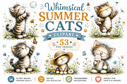 Whimsical Summer Cats Clipart PNG, an Animal Illustration by Craft Nest (Thumbnail 1 of 6)