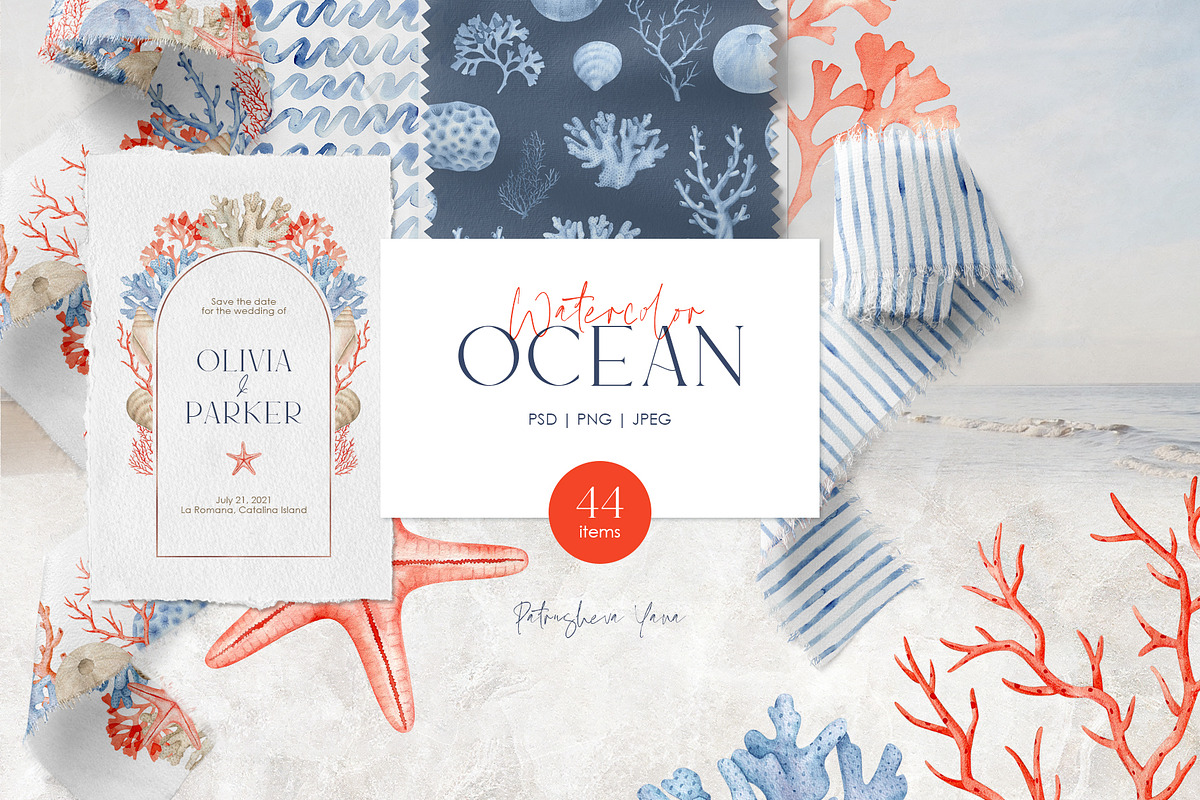 Watercolor Ocean, an Object Illustration by PatrushevaYana (Photo 1 of 13)