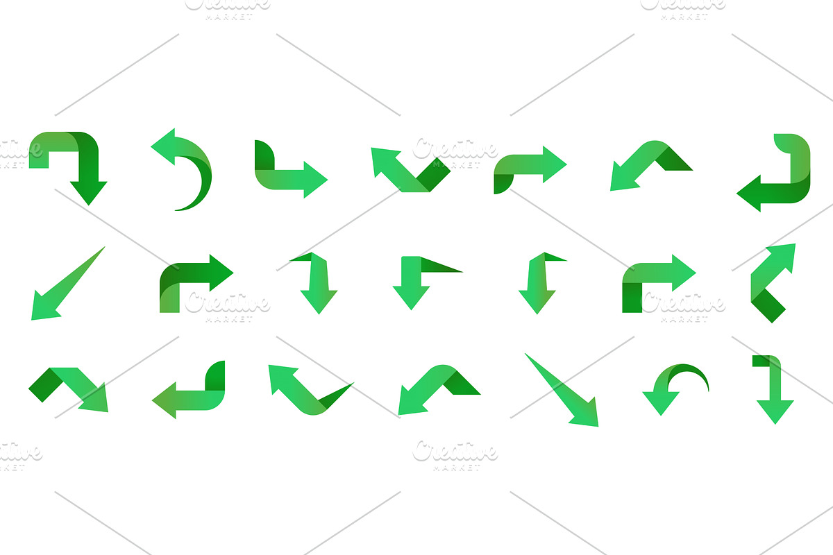 Set of green arrow icons, an Object Illustration by Things for designers