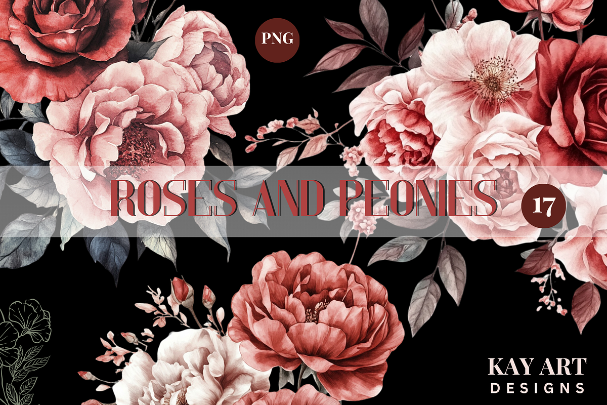 Watercolor-Roses and peonies flowers, a Graphic by Kay Art Designs (Photo 1 of 10)
