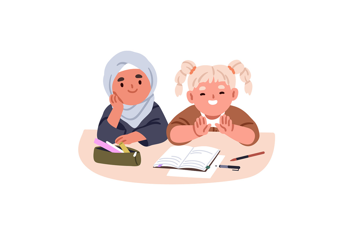 Kid students study at desk set, a Person Illustration by Good Studio (Photo 7 of 7)