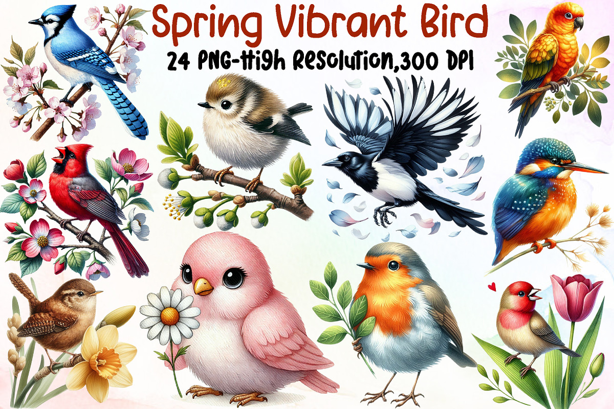 Spring Vibrant Birds Clipart, an Illustration by Sublimation Artist (Photo 1 of 6)