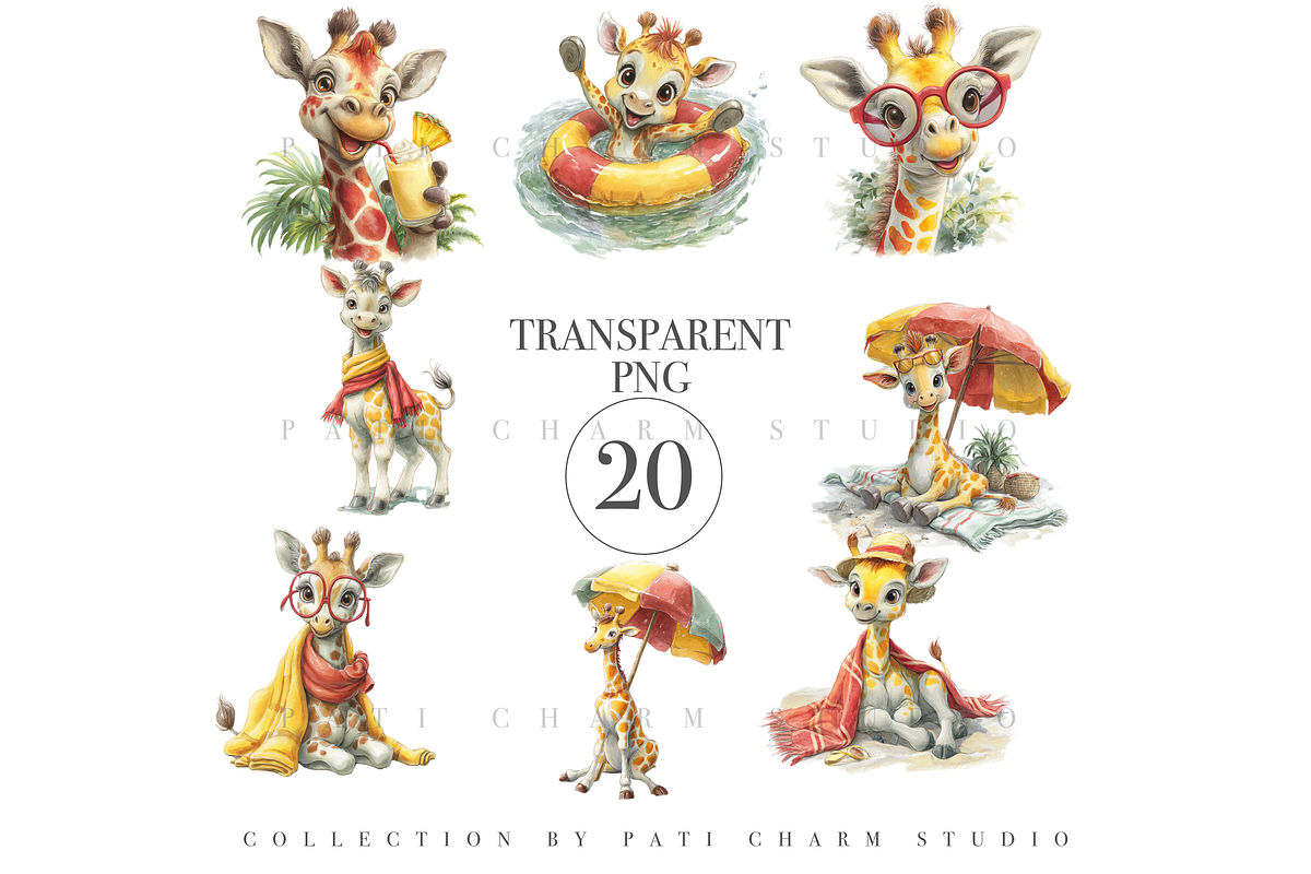 20 Watercolor Giraffe Summer Clipart, an Animal Illustration by Pati Charm Studio (Photo 3 of 8)