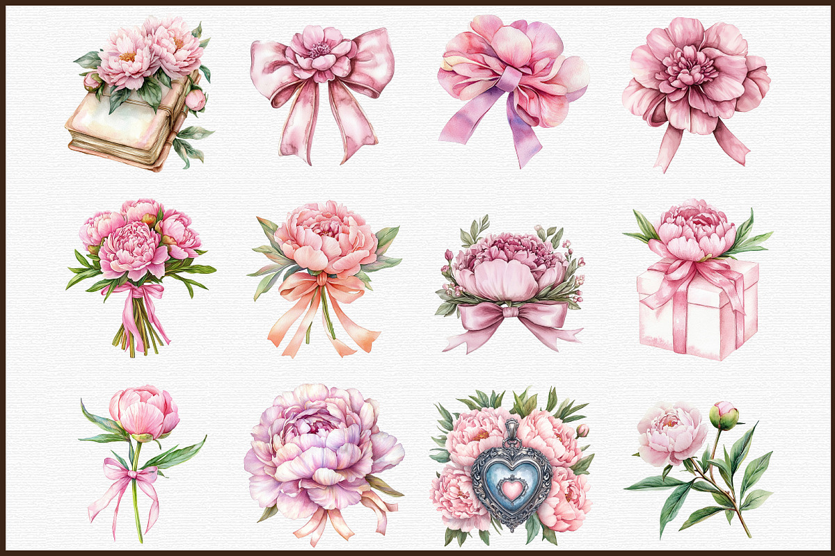 Watercolor Coquette Pink Peony Set, an Illustration by Sublimation Artist (Photo 3 of 6)