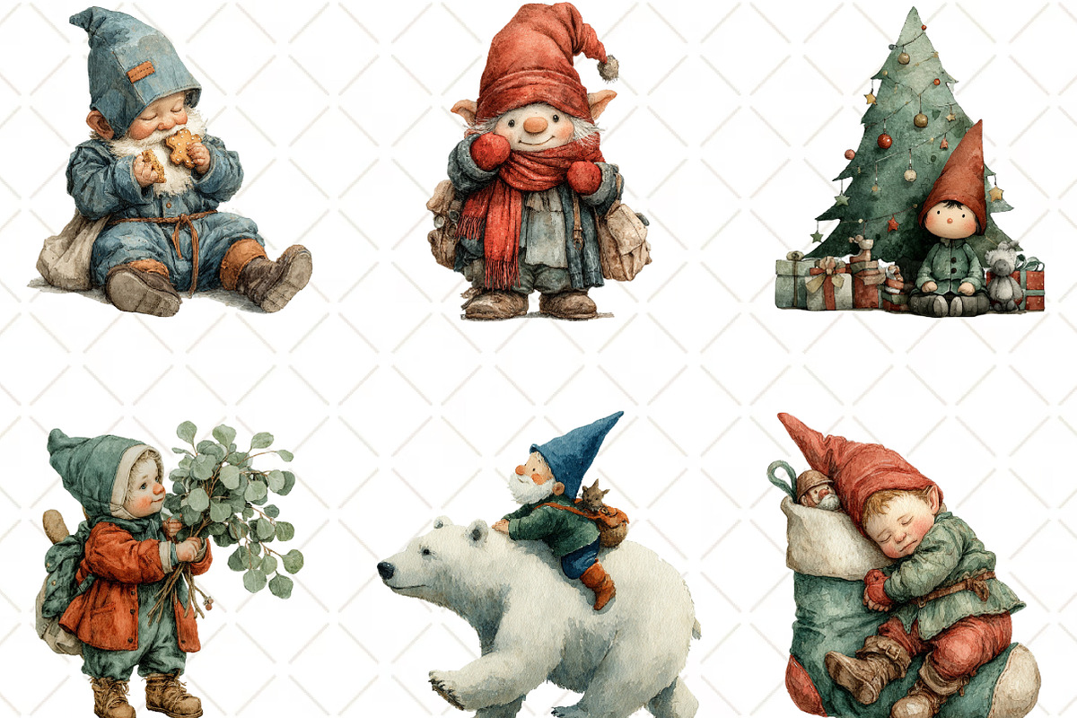 Cute Christmas Baby Gnome Clipart, an Illustration by Black Bird Studio (Photo 6 of 6)